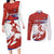 Custom Costa Rica Football Couples Matching Long Sleeve Bodycon Dress and Long Sleeve Button Shirt Los Ticos With Bull Mascot - Wonder Print Shop