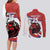 Custom Costa Rica Football Couples Matching Long Sleeve Bodycon Dress and Long Sleeve Button Shirt Los Ticos With Bull Mascot - Wonder Print Shop