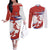 Custom Costa Rica Football Couples Matching Off The Shoulder Long Sleeve Dress and Long Sleeve Button Shirt Los Ticos With Bull Mascot