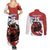 Custom Costa Rica Football Couples Matching Summer Maxi Dress and Long Sleeve Button Shirt Los Ticos With Bull Mascot - Wonder Print Shop