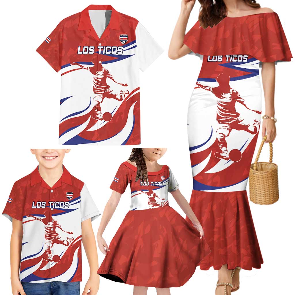 Custom Costa Rica Football Family Matching Mermaid Dress and Hawaiian Shirt Los Ticos With Bull Mascot - Wonder Print Shop