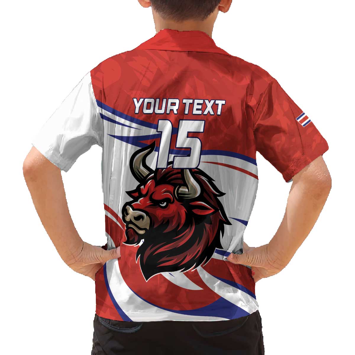 Custom Costa Rica Football Family Matching Off The Shoulder Long Sleeve Dress and Hawaiian Shirt Los Ticos With Bull Mascot - Wonder Print Shop