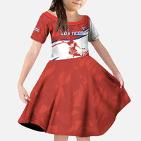 Custom Costa Rica Football Family Matching Off The Shoulder Long Sleeve Dress and Hawaiian Shirt Los Ticos With Bull Mascot - Wonder Print Shop