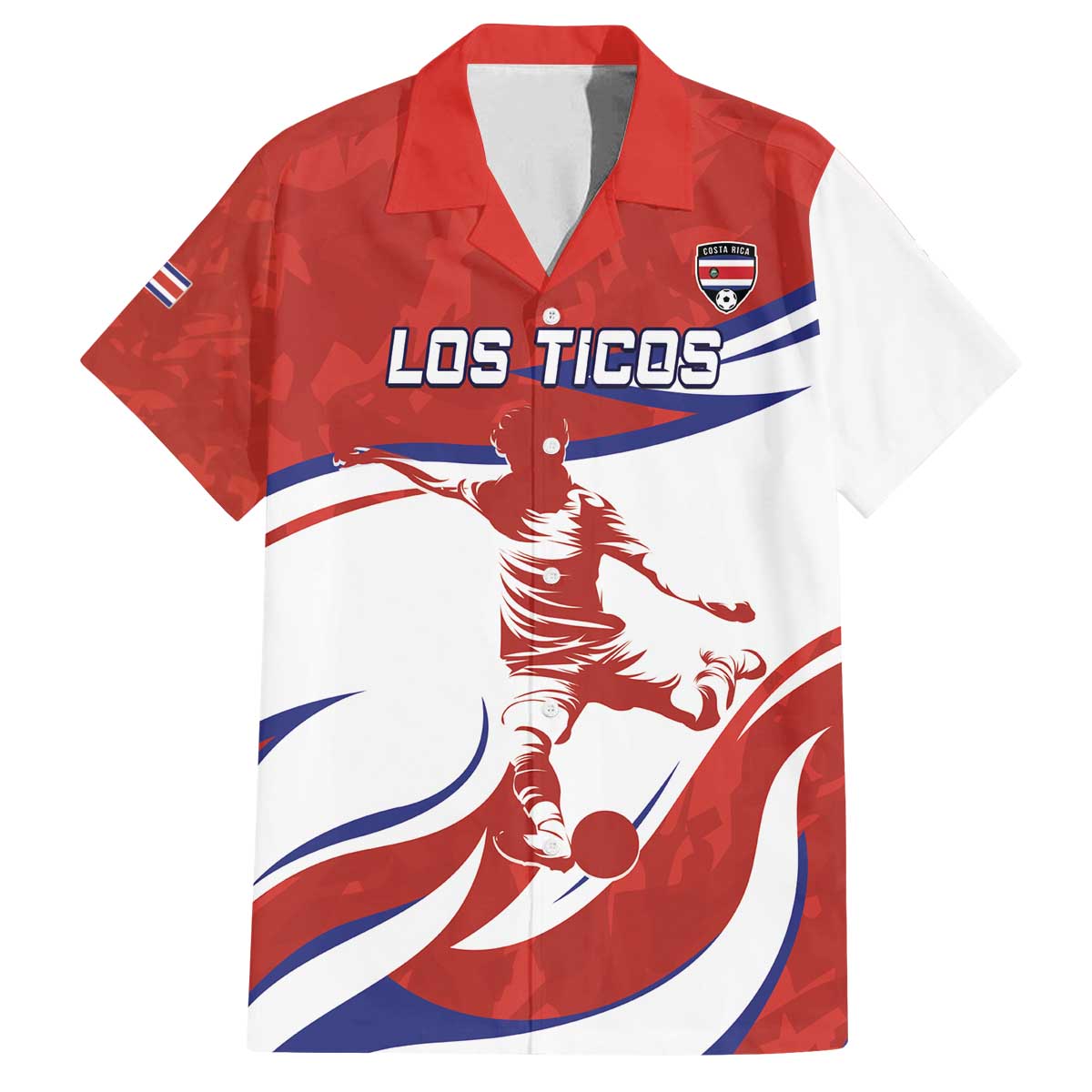 Custom Costa Rica Football Family Matching Off The Shoulder Long Sleeve Dress and Hawaiian Shirt Los Ticos With Bull Mascot - Wonder Print Shop