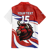 Custom Costa Rica Football Family Matching Off The Shoulder Long Sleeve Dress and Hawaiian Shirt Los Ticos With Bull Mascot - Wonder Print Shop