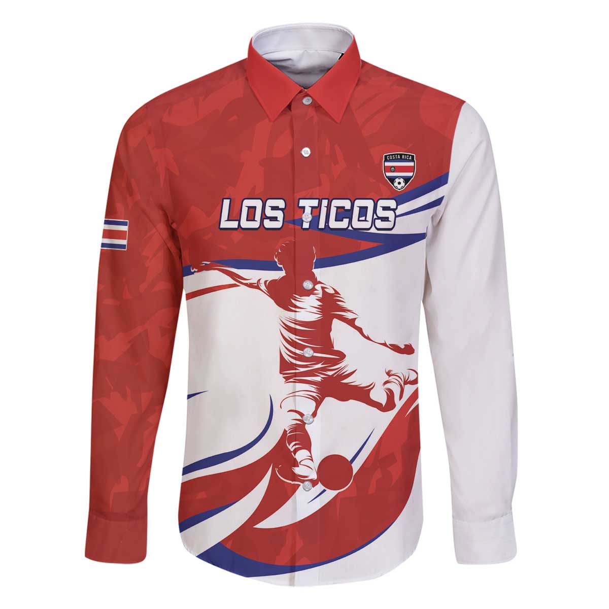 Custom Costa Rica Football Family Matching Off The Shoulder Long Sleeve Dress and Hawaiian Shirt Los Ticos With Bull Mascot - Wonder Print Shop