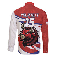 Custom Costa Rica Football Family Matching Off The Shoulder Long Sleeve Dress and Hawaiian Shirt Los Ticos With Bull Mascot - Wonder Print Shop