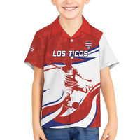 Custom Costa Rica Football Family Matching Off The Shoulder Long Sleeve Dress and Hawaiian Shirt Los Ticos With Bull Mascot - Wonder Print Shop