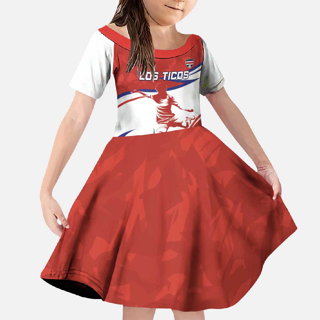 Custom Costa Rica Football Family Matching Off Shoulder Maxi Dress and Hawaiian Shirt Los Ticos With Bull Mascot - Wonder Print Shop