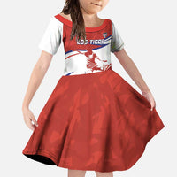 Custom Costa Rica Football Family Matching Off Shoulder Maxi Dress and Hawaiian Shirt Los Ticos With Bull Mascot - Wonder Print Shop