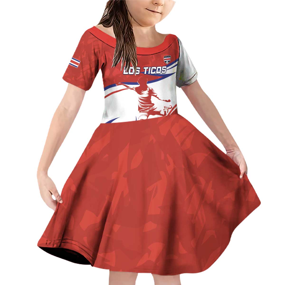 Custom Costa Rica Football Family Matching Off Shoulder Short Dress and Hawaiian Shirt Los Ticos With Bull Mascot - Wonder Print Shop