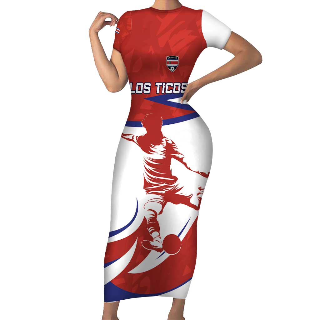 Custom Costa Rica Football Family Matching Short Sleeve Bodycon Dress and Hawaiian Shirt Los Ticos With Bull Mascot - Wonder Print Shop