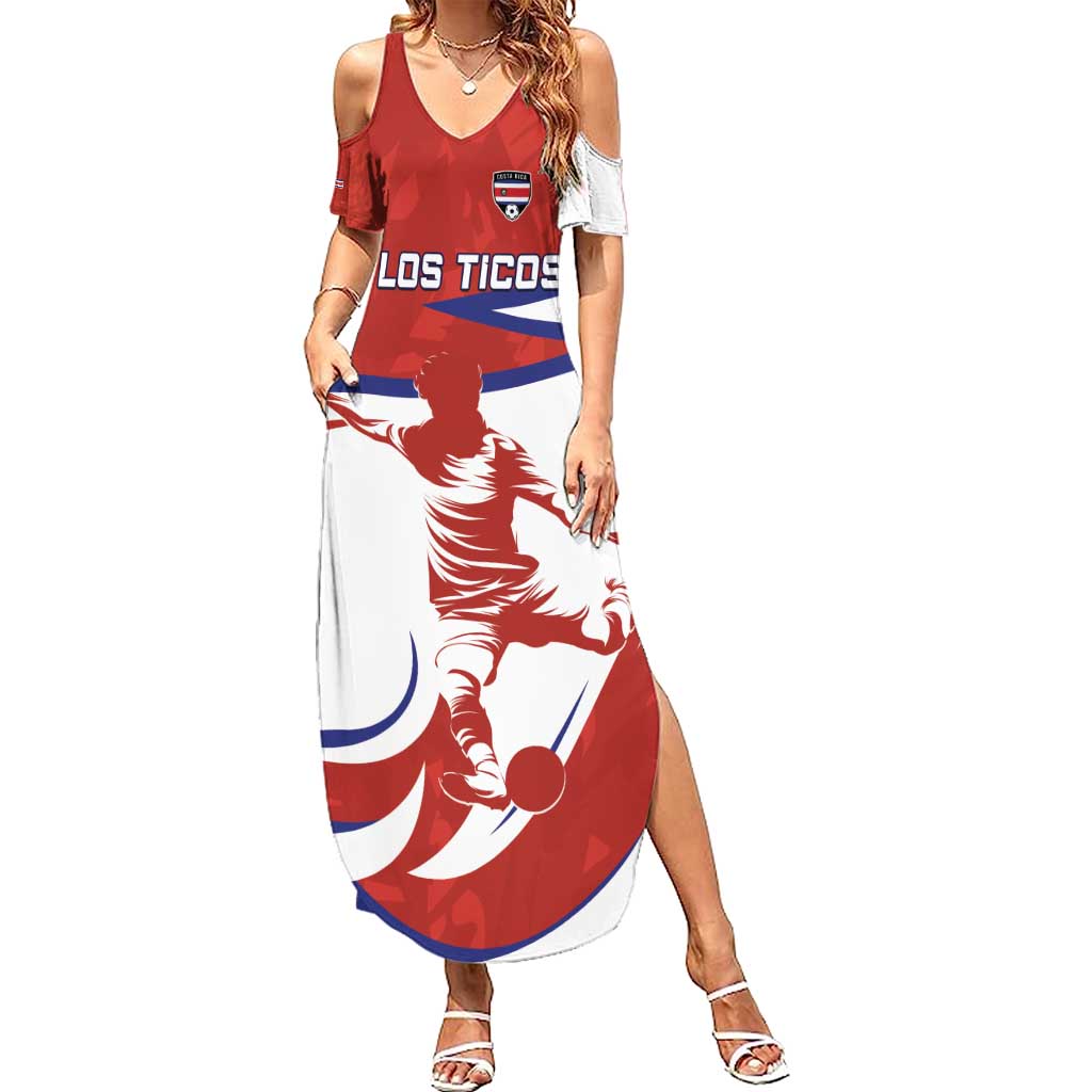 Custom Costa Rica Football Family Matching Summer Maxi Dress and Hawaiian Shirt Los Ticos With Bull Mascot - Wonder Print Shop