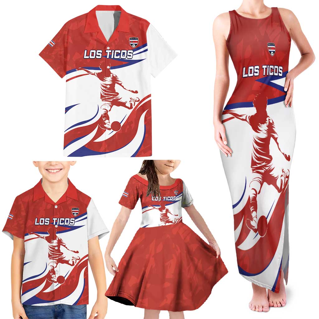 Custom Costa Rica Football Family Matching Tank Maxi Dress and Hawaiian Shirt Los Ticos With Bull Mascot - Wonder Print Shop