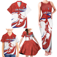 Custom Costa Rica Football Family Matching Tank Maxi Dress and Hawaiian Shirt Los Ticos With Bull Mascot - Wonder Print Shop