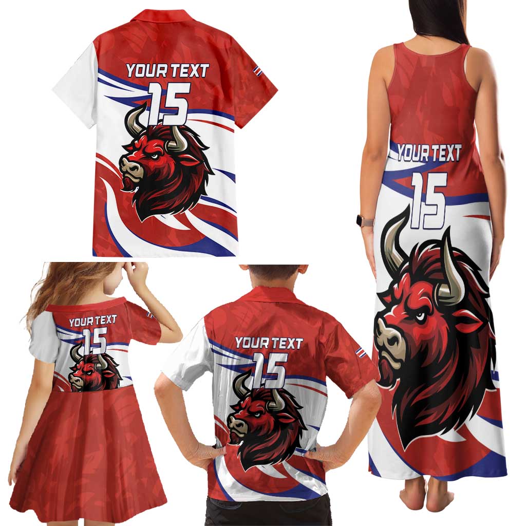 Custom Costa Rica Football Family Matching Tank Maxi Dress and Hawaiian Shirt Los Ticos With Bull Mascot - Wonder Print Shop