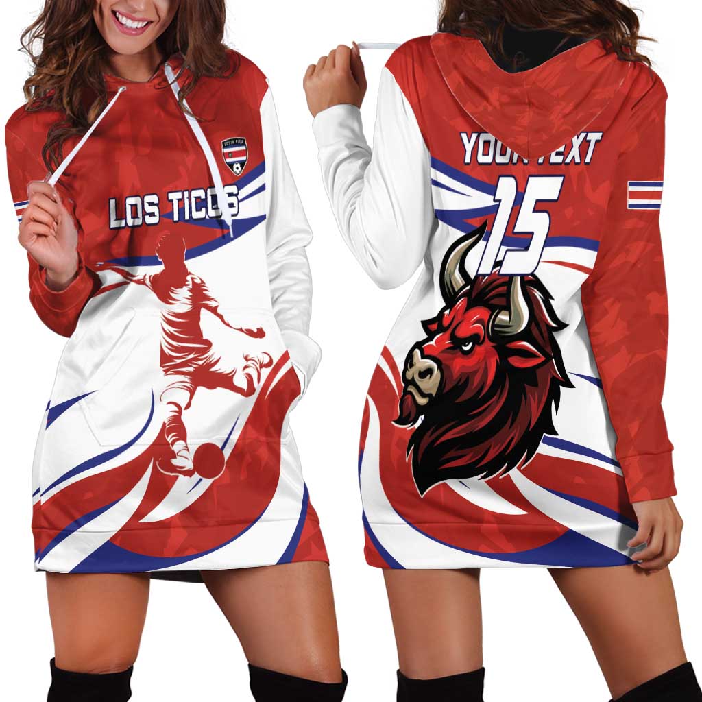 Custom Costa Rica Football Hoodie Dress Los Ticos With Bull Mascot - Wonder Print Shop