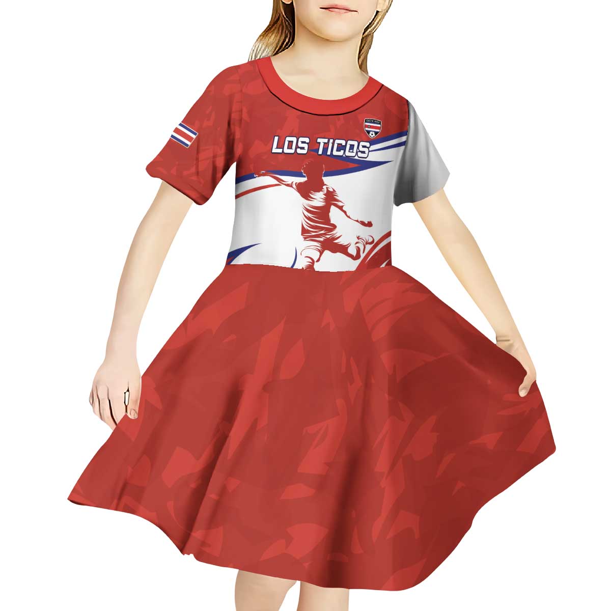 Custom Costa Rica Football Kid Short Sleeve Dress Los Ticos With Bull Mascot - Wonder Print Shop