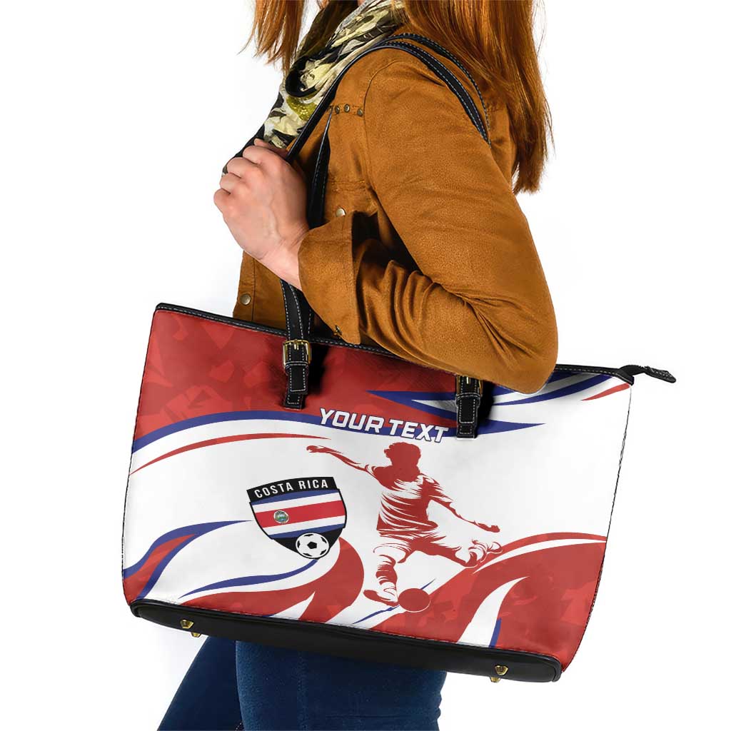 Custom Costa Rica Football Leather Tote Bag Los Ticos With Bull Mascot - Wonder Print Shop