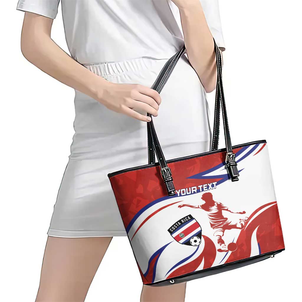 Custom Costa Rica Football Leather Tote Bag Los Ticos With Bull Mascot - Wonder Print Shop