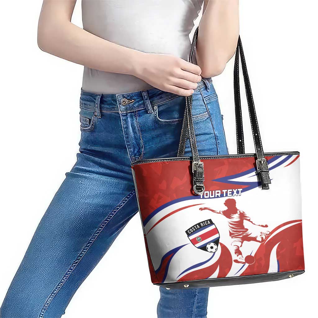 Custom Costa Rica Football Leather Tote Bag Los Ticos With Bull Mascot - Wonder Print Shop