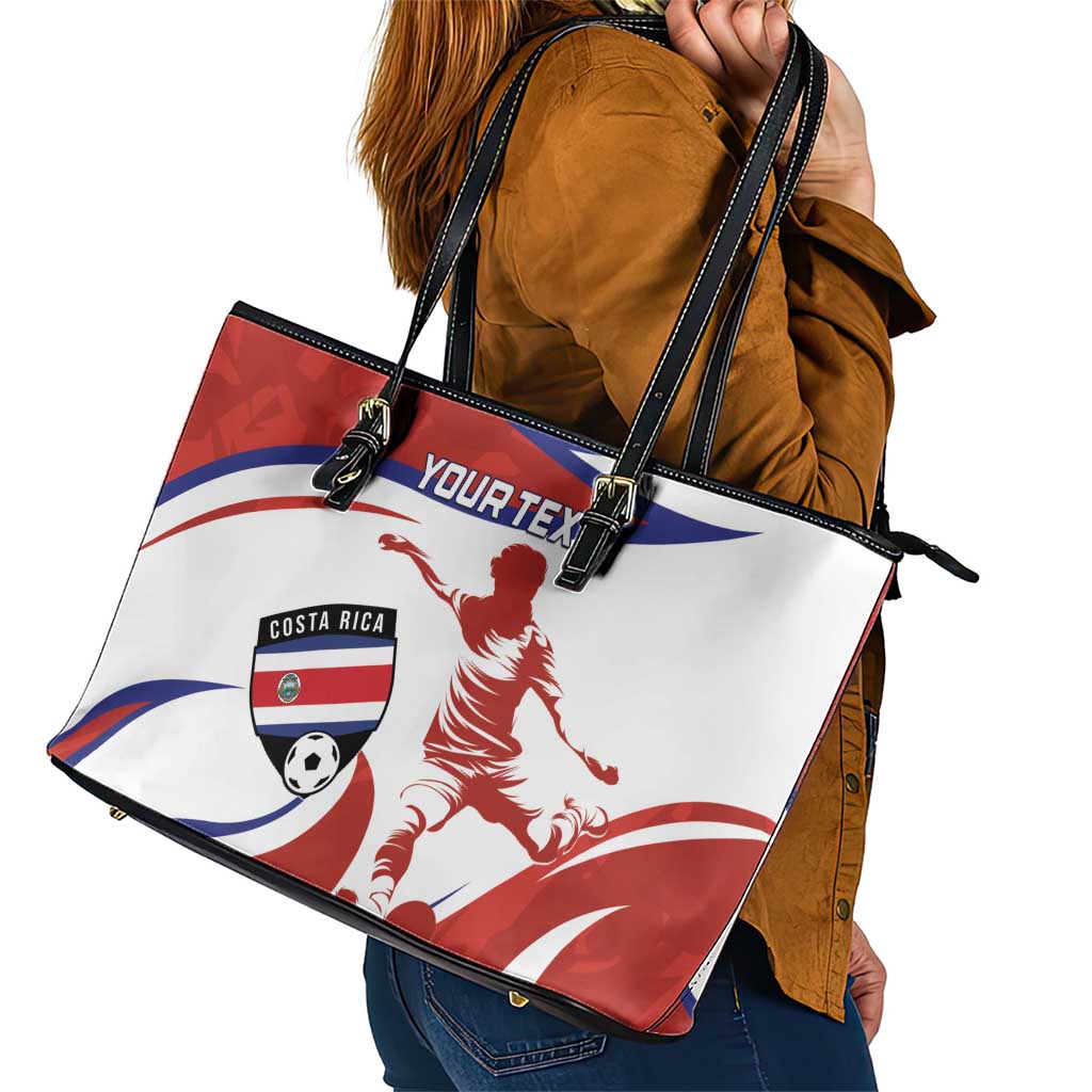 Custom Costa Rica Football Leather Tote Bag Los Ticos With Bull Mascot - Wonder Print Shop