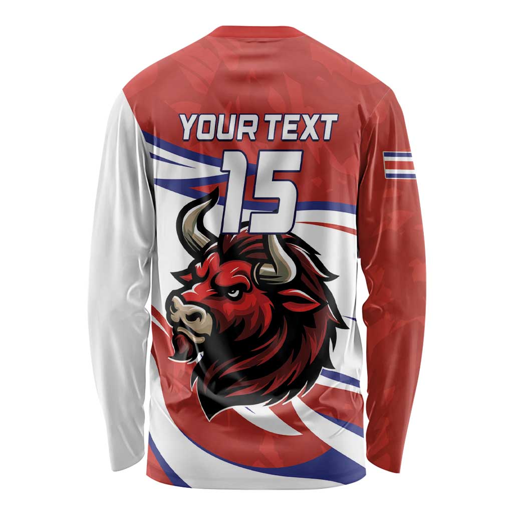 Custom Costa Rica Football Long Sleeve Shirt Los Ticos With Bull Mascot - Wonder Print Shop