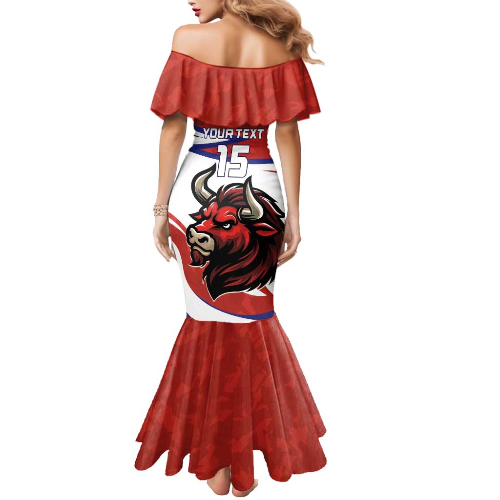 Custom Costa Rica Football Mermaid Dress Los Ticos With Bull Mascot - Wonder Print Shop