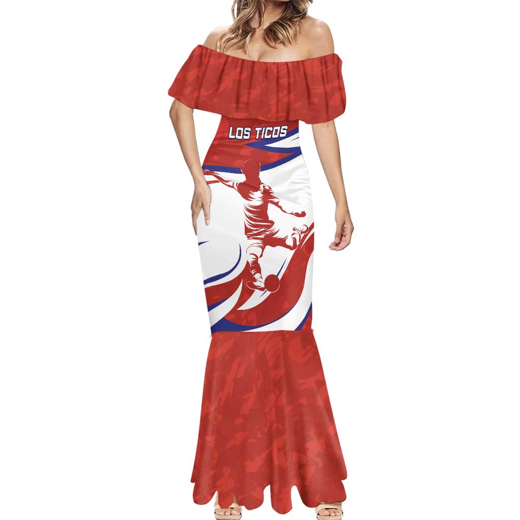Custom Costa Rica Football Mermaid Dress Los Ticos With Bull Mascot - Wonder Print Shop