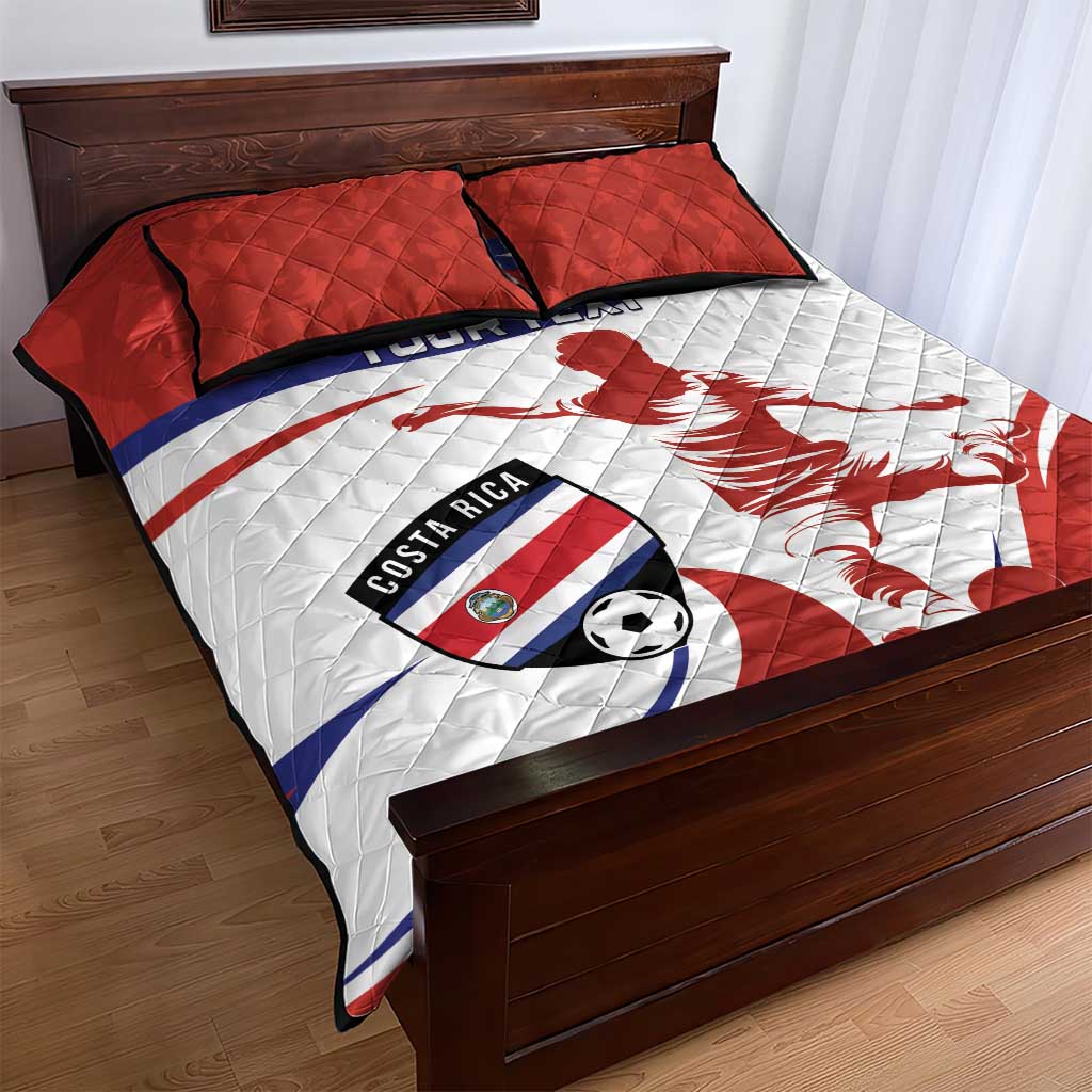 Custom Costa Rica Football Quilt Bed Set Los Ticos With Bull Mascot - Wonder Print Shop