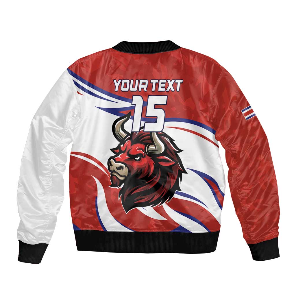 Custom Costa Rica Football Sleeve Zip Bomber Jacket Los Ticos With Bull Mascot - Wonder Print Shop