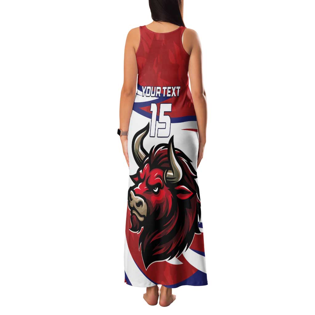 Custom Costa Rica Football Tank Maxi Dress Los Ticos With Bull Mascot - Wonder Print Shop