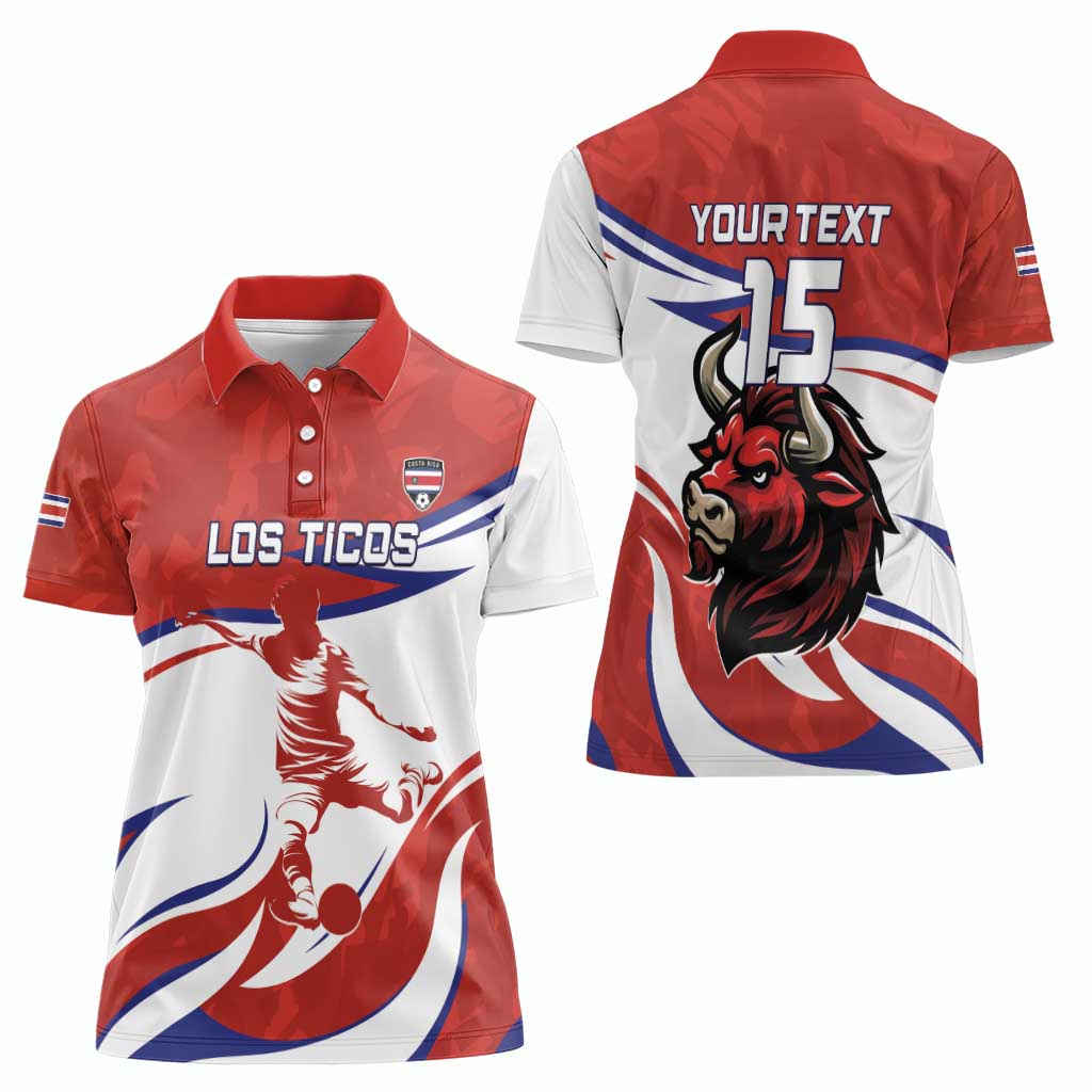 Custom Costa Rica Football Women Polo Shirt Los Ticos With Bull Mascot - Wonder Print Shop