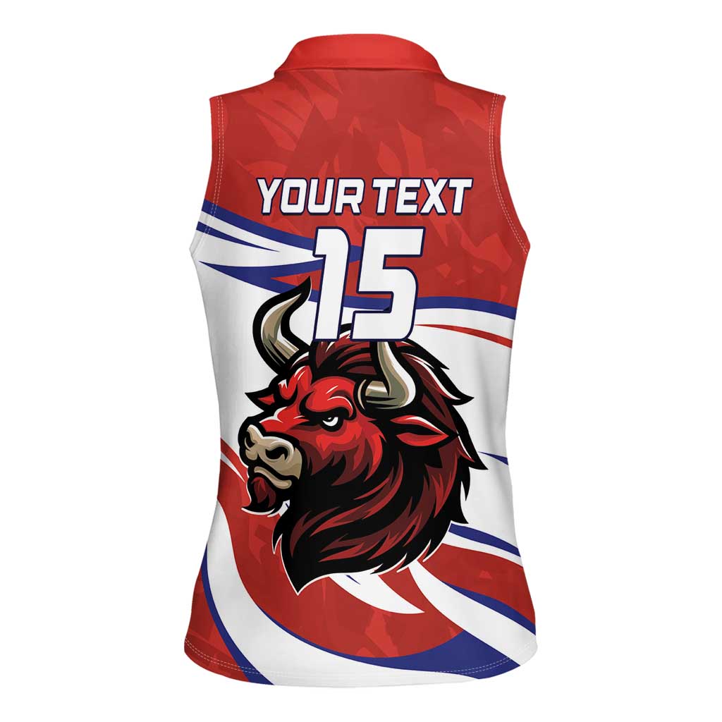 Custom Costa Rica Football Women Sleeveless Polo Shirt Los Ticos With Bull Mascot - Wonder Print Shop