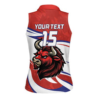 Custom Costa Rica Football Women Sleeveless Polo Shirt Los Ticos With Bull Mascot - Wonder Print Shop