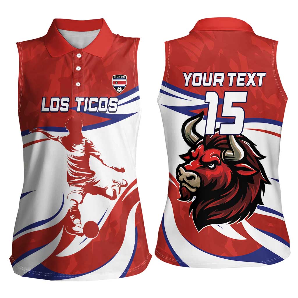 Custom Costa Rica Football Women Sleeveless Polo Shirt Los Ticos With Bull Mascot - Wonder Print Shop