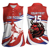 Custom Costa Rica Football Women Sleeveless Polo Shirt Los Ticos With Bull Mascot - Wonder Print Shop