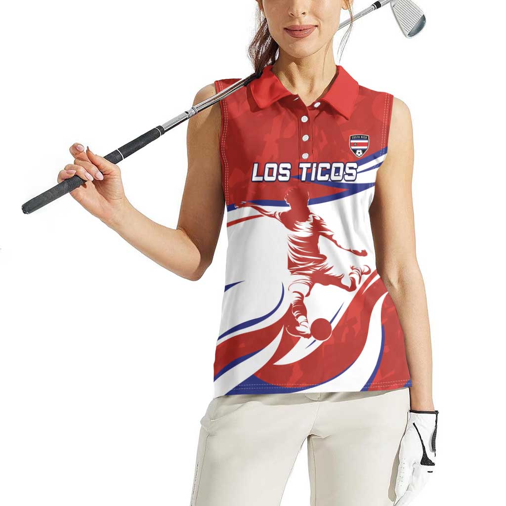 Custom Costa Rica Football Women Sleeveless Polo Shirt Los Ticos With Bull Mascot - Wonder Print Shop