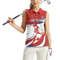 Custom Costa Rica Football Women Sleeveless Polo Shirt Los Ticos With Bull Mascot - Wonder Print Shop