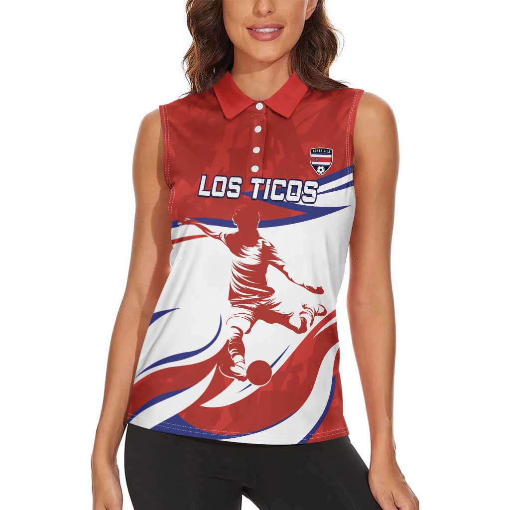 Custom Costa Rica Football Women Sleeveless Polo Shirt Los Ticos With Bull Mascot - Wonder Print Shop