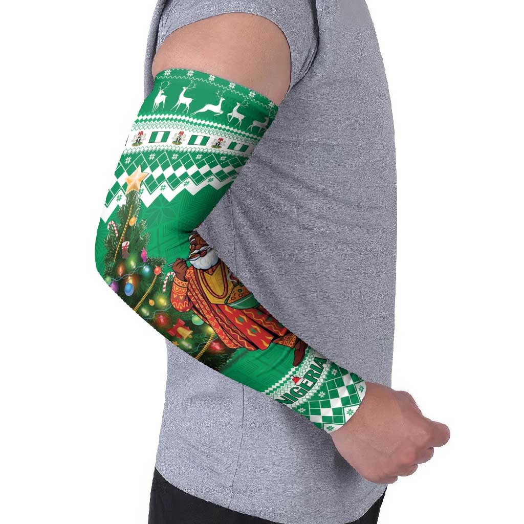 Personalized Nigeria Christmas Arm Sleeves Black Santa With Jollof Rice - Wonder Print Shop