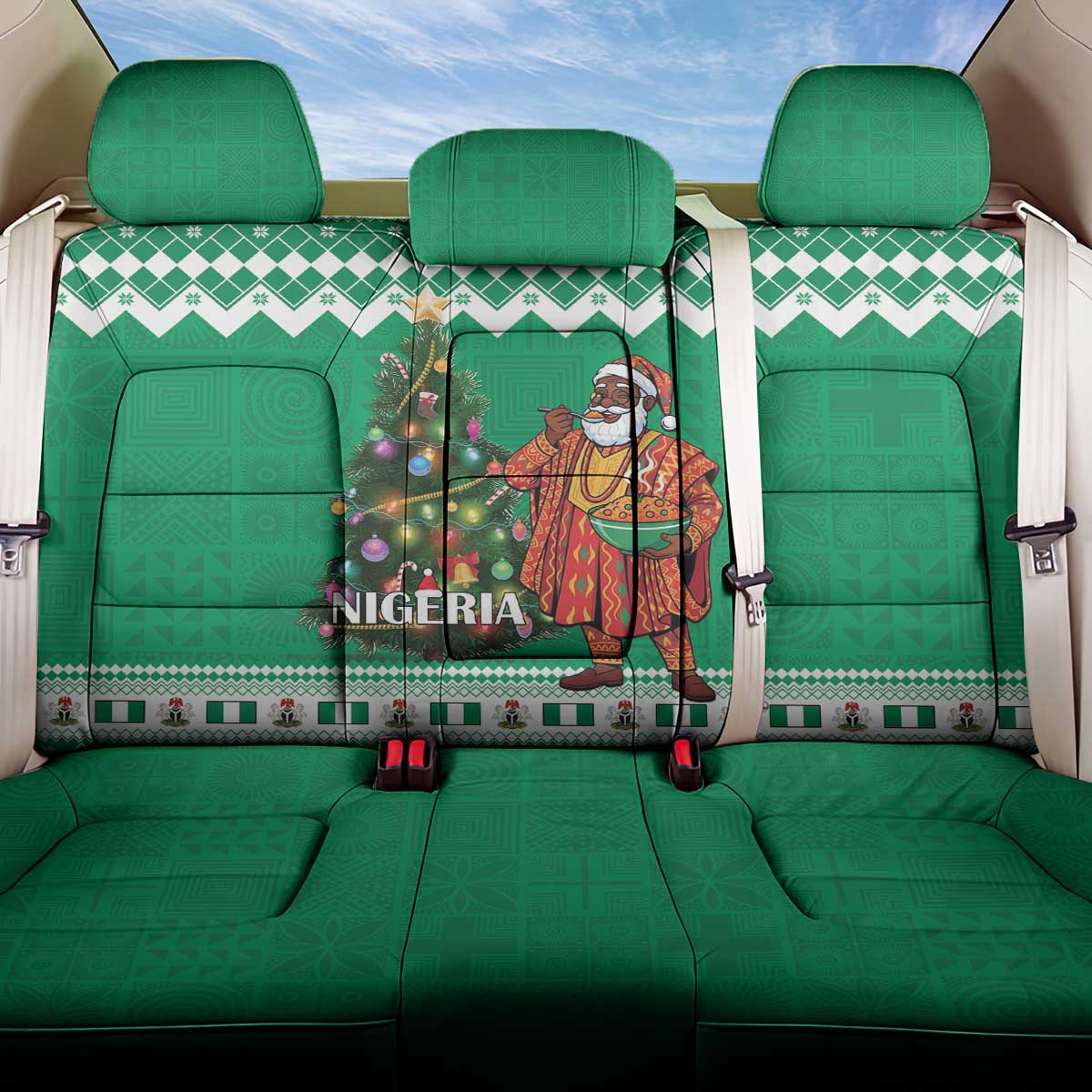 Nigeria Christmas Back Car Seat Cover Black Santa With Jollof Rice - Wonder Print Shop