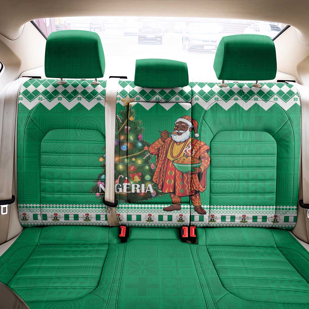 Nigeria Christmas Back Car Seat Cover Black Santa With Jollof Rice - Wonder Print Shop
