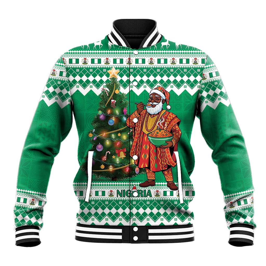 Personalized Nigeria Christmas Baseball Jacket Black Santa With Jollof Rice - Wonder Print Shop