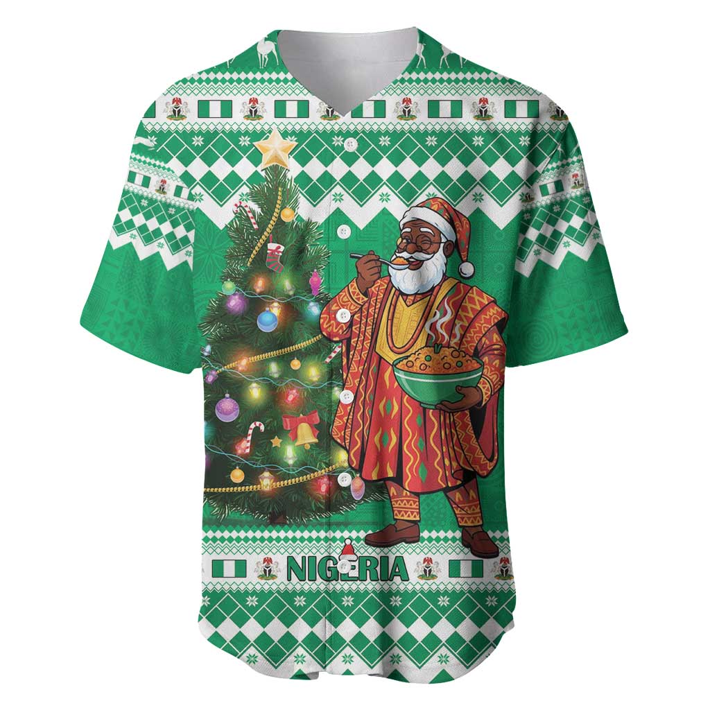 Personalized Nigeria Christmas Baseball Jersey Black Santa With Jollof Rice - Wonder Print Shop