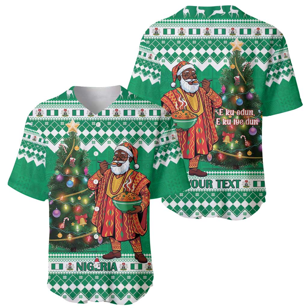 Personalized Nigeria Christmas Baseball Jersey Black Santa With Jollof Rice - Wonder Print Shop