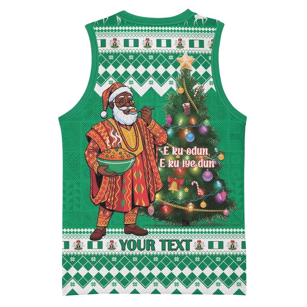 Personalized Nigeria Christmas Basketball Jersey Black Santa With Jollof Rice - Wonder Print Shop