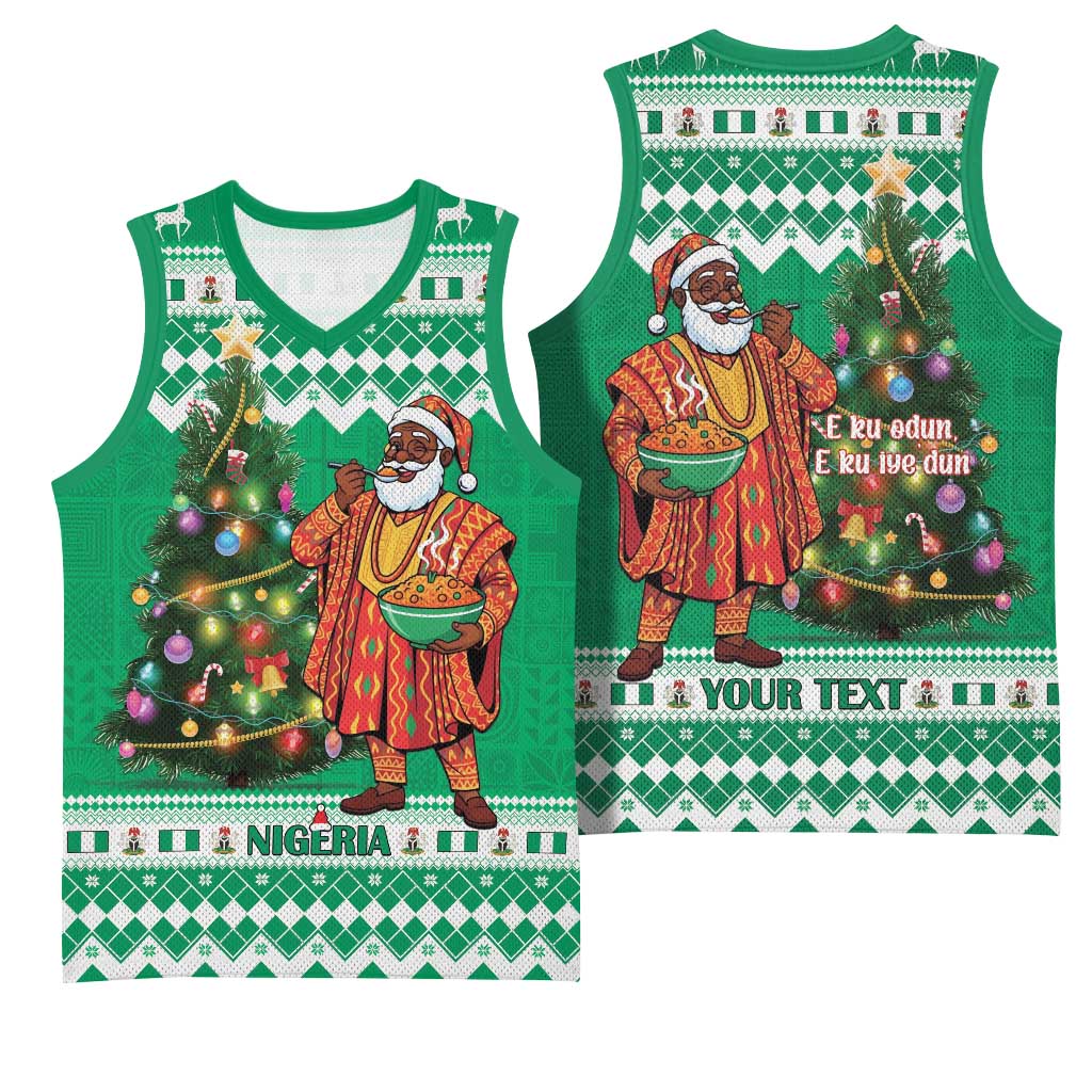 Personalized Nigeria Christmas Basketball Jersey Black Santa With Jollof Rice - Wonder Print Shop