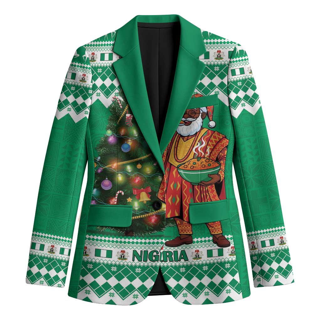 Personalized Nigeria Christmas Blazer Black Santa With Jollof Rice - Wonder Print Shop