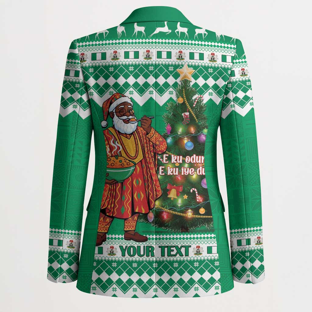 Personalized Nigeria Christmas Blazer Black Santa With Jollof Rice - Wonder Print Shop